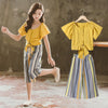 Kids Girls Clothing Set 2021 Summer Fashion Bell Sleeve Top + Striped Pants Casual 2Pcs Set Boutique Outfits Big Girls Clothes