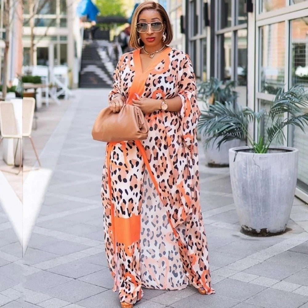 2 Piece Set Women Africa Clothes 2021 African Dashiki New Fashion Two Piece Suit Long Tops + Wide Pants Party Plus Size For Lady