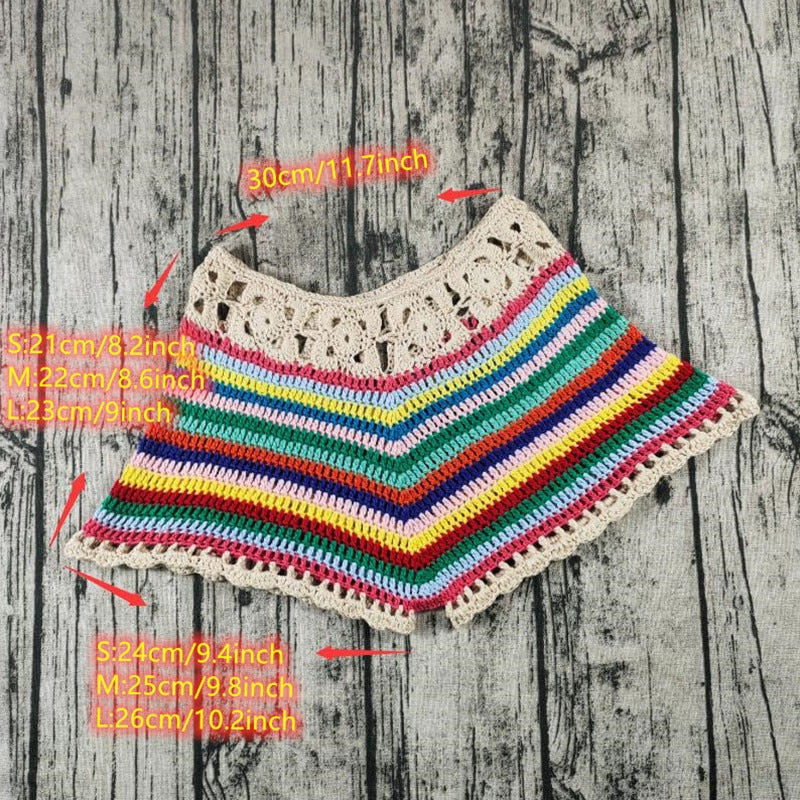 Hand Crochet Bikini Set Beach Women Swimwear Chain Tube Top Stripe Swimsuit Suit