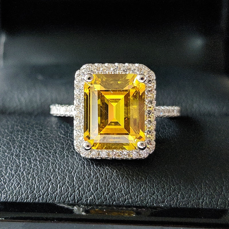 925 sterling silver Fashion yellow zircon Engagement Ring for women ladies girl big brand jewelry party gift moonso r4998