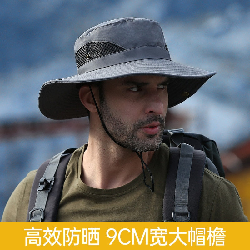 Men's Panama Hat Fisherman Hat Outdoor Breathable Mesh Hiking Hats 9CM Wide Brim Anti-UV Sun Hat Bucket Hat Mountaineering Caps