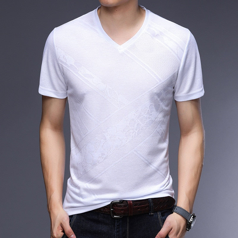 Ymwmhu 100% Cotton T-shirts Men Short Sleeve V-neck Summer Tops Casual Slim Fit Men T Shirt Fashion Tee Shirt Homme Clothes