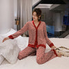 QSROCIO Women's Pajamas Set V Neck Design Luxury Cross Letter Print Sleepwear Silk Like Home Clothes XXL Large Size Nightwear