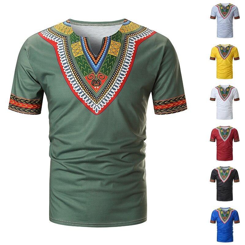 New Arrived Folk-custom T-shirts Men Summer Casual African Print V Neck Pullover Short Sleeve T-shirt Top Blouse camiseta #C - Surprise store