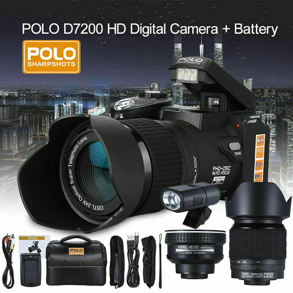 D7200 33MP Digital Camera DSLR 0.5X Wide Angle Lens + 24X Telephoto Lens + LED Light camera profissional Digital Camera