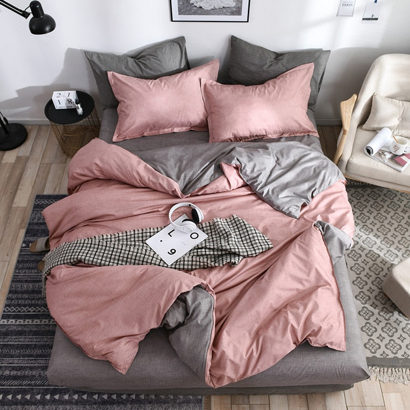 2021 New AB side bedding solid simple bedding set Modern duvet cover set king queen full twin bed linen brief bed flat sheet set