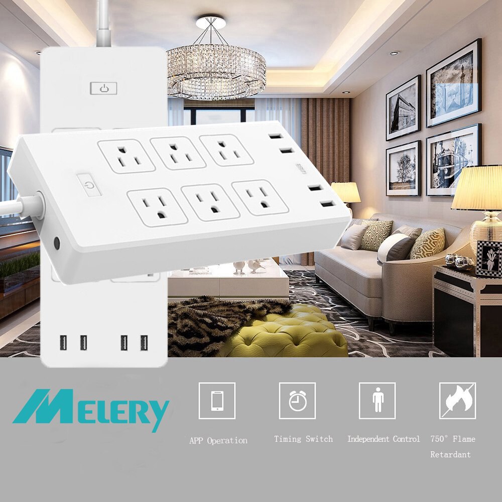 Smart WiFi Power Strip Surge Protector 6 AC US Plug Outlets Sockets with USB Remote Control Homekit Work Alexa Google Home