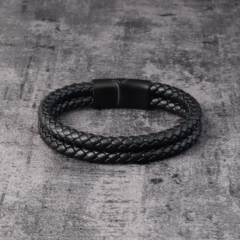 Trendy Men Jewelry Red Braided Leather Rope Bracelet Black Magnetic Buckle Bracelets Punk Men Wrist Band Pulsera Hombre