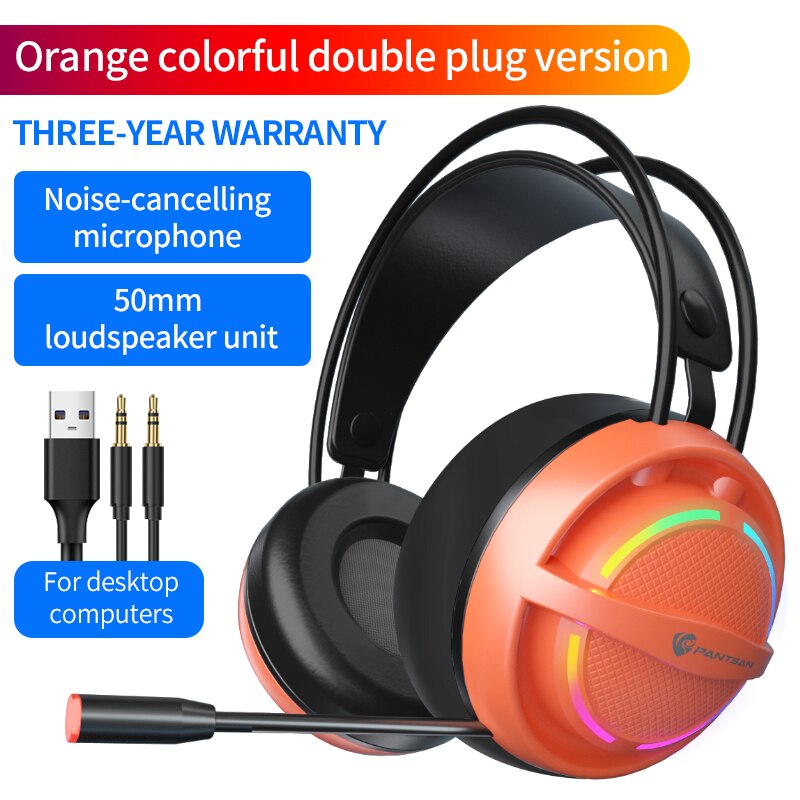 Gaming Headsets Gamer Headphones Surround Sound Stereo Wired Earphones USB Microphone Colourful Light PC Laptop Game Headset