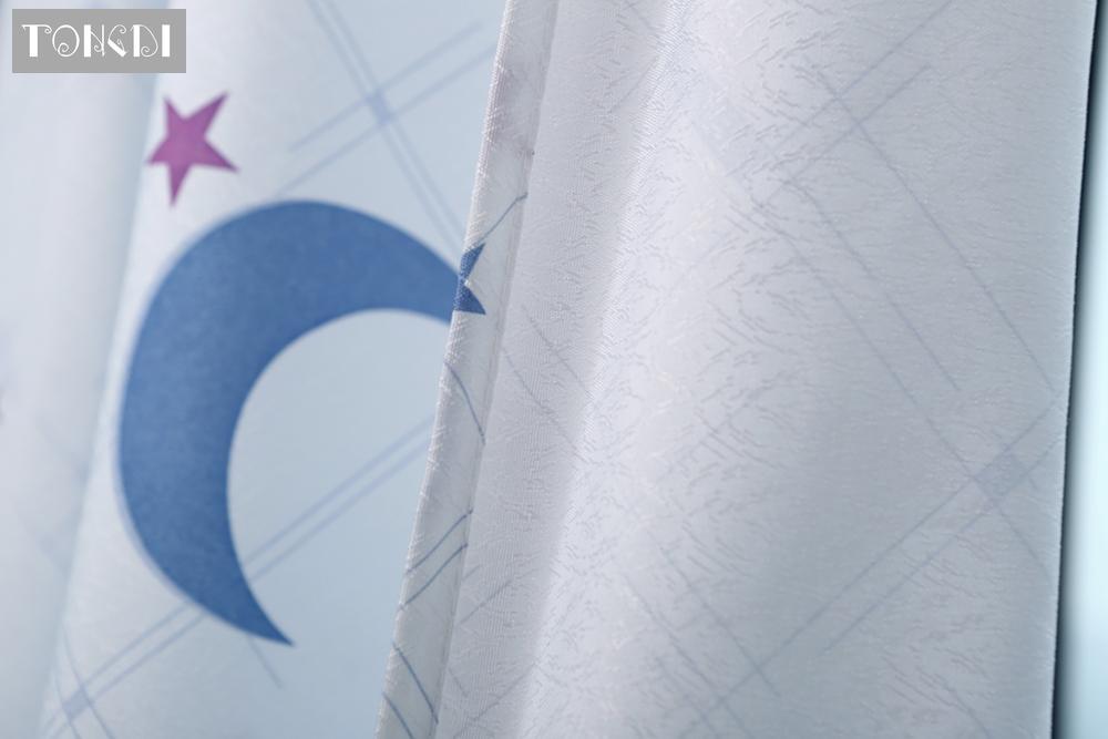TONGDI Children Blackout Curtain Cartoon Fantsy Night Sky Kawaii Lovely Star Moon Print Decor For Home Parlou Bedroom LivingRoom