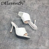 Marian Sqaure Toe Red Quilted Mule Heels Shoe Black PU High Heel Shoes Women Sandals Sliper Woman Shoes zapatos mujer White Blue
