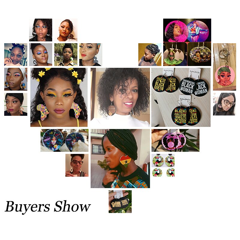 SOMESOOR Vinatge African Headwrap Woman Wood Drop Earrings Afrocentric Ethnic Boths Side Painting Jewelry For Blacks Gifts 1Pair