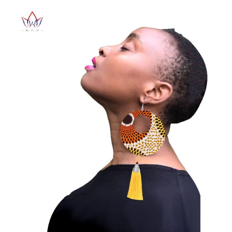 2020 African Cloth Fabric Earrings Handmade Earrings With Tassels For Women African Print Ankara Big Oversized Earrings SP032