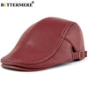 BUTTERMERE Men Beret Hat Real Leather Flat Cap Sheepskin Autumn Winter Male Brown
