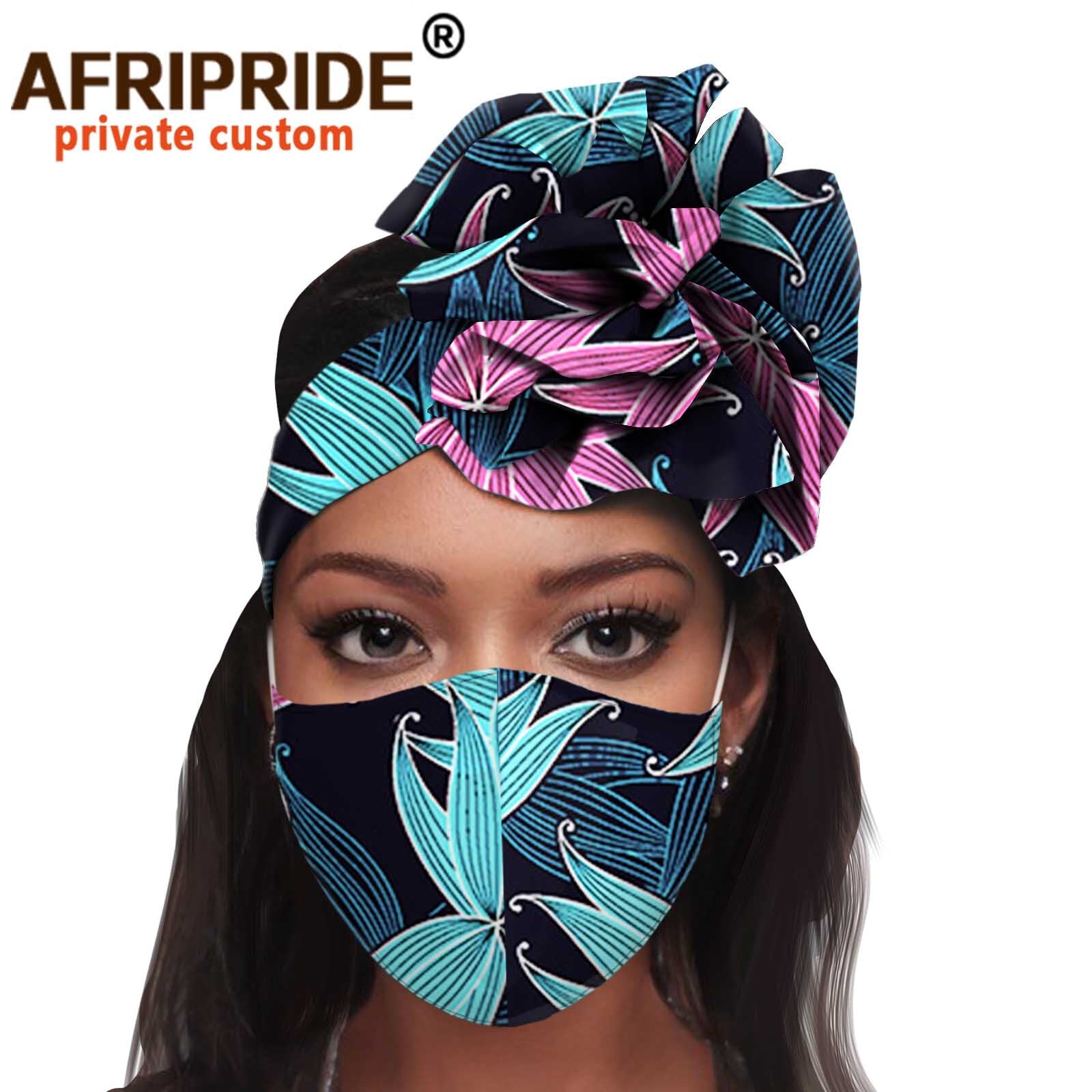 African 2 Piece for Women Headband Headwear Floral Turban Head Scarf Ladies Head Wrap Hair Accessories Match Print Mask A20H015