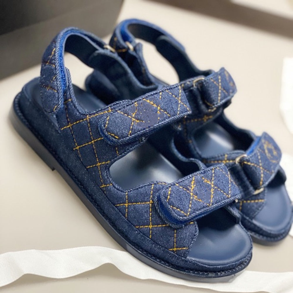 Ollymurs summer women sandals fashionVintage denim women's sandals trend Velcro women sandals Zapatos Mujer