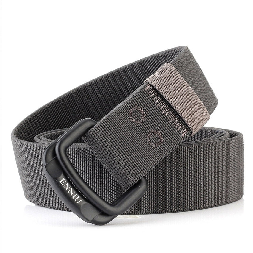 Military Equipment Belt Men Elastic Nylon Tactical Belts For Jeans Pants Solid Strap Canvas Double Ring Metal Buckle Waist Belt