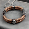 MingAo Punk316l Stainless Steel Irregularly Cracked Bead Bracelet Genuine Braided Leather Male Bracelets & Bangles Men's Jewelry
