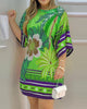 2021 Summer Women's Mini Tropical Print Half Sleeve Casual Dress Round Neck Chic