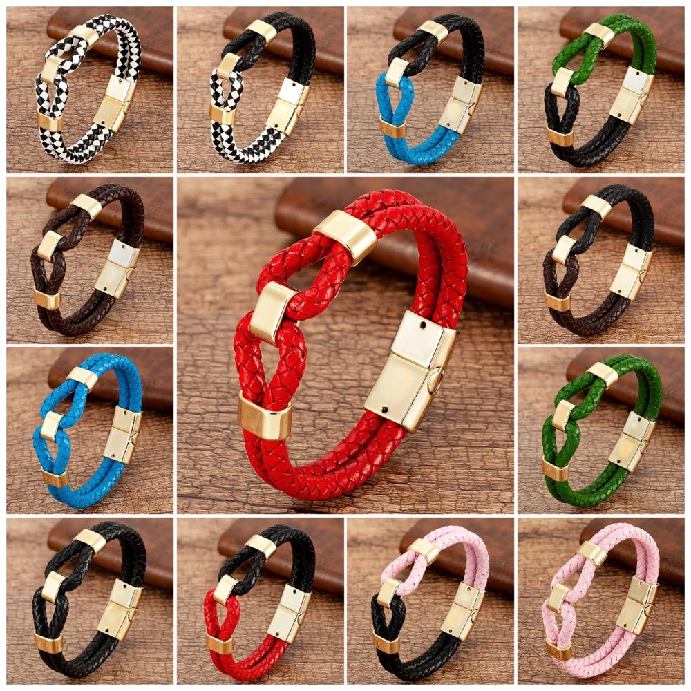 24 Style Classic Men Leather Bracelet Simple Metal Magnetic Button Hand-woven Rope Unisex Women Bangles 2020 Jewelry Accessories
