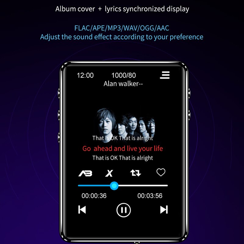 X62 MP3 Player Bluetooth 5.0 Metal Touch Screen 2.4 Inch Built-in Speaker 16GB with E-Book FM Radio Voice Recording Video Player