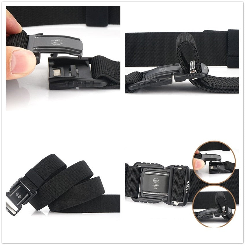 Elastic Men Belt Alloy Magnetic Buckle Outdoor Working Tactical Belt For Jeans Pants Casual Stretch Overalls Male Waist Belt New