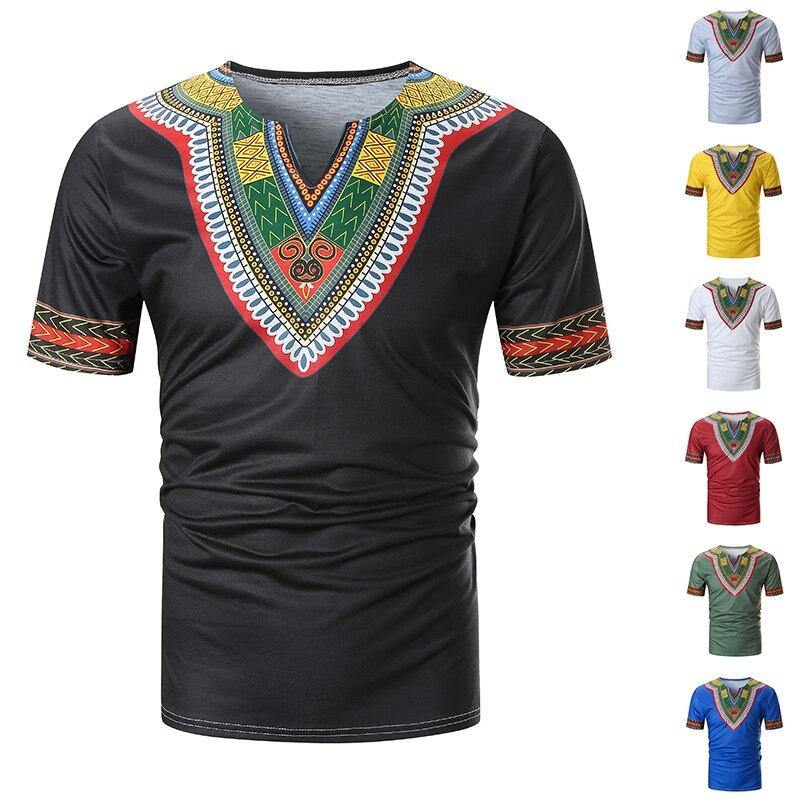 New Arrived Folk-custom T-shirts Men Summer Casual African Print V Neck Pullover Short Sleeve T-shirt Top Blouse camiseta #C - Surprise store
