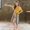 Kids Girls Clothing Set 2021 Summer Fashion Bell Sleeve Top + Striped Pants Casual 2Pcs Set Boutique Outfits Big Girls Clothes
