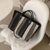 New Women Tote Bag Fashion Linen Large Striped Handbag Chains Shoulder Bags Ladies Big Messenger Bag Shopping Bag