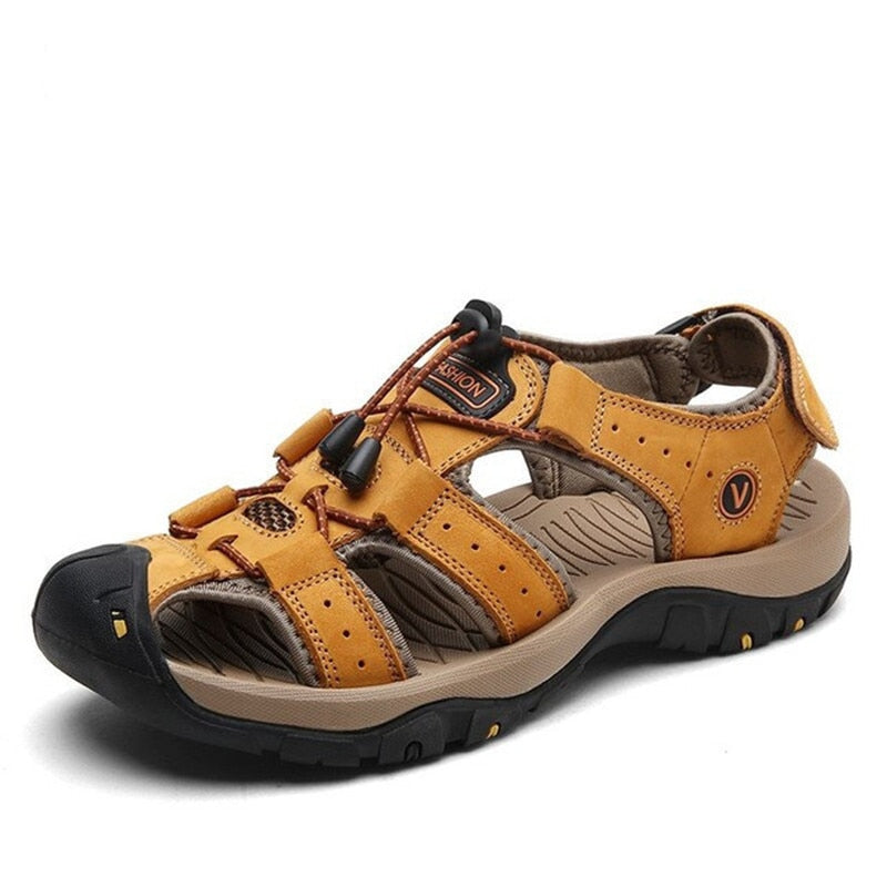 Leather sandals, cowhide men's shoes, summer new beach shoes, men's fashion slippers, large size 38-47 outdoor leisure sandals