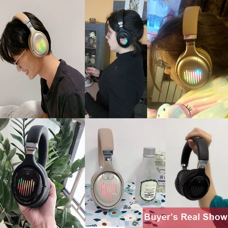Wireless Bluetooth Headphones with Microphone Gaming Headset Bluetooth 5.0 3D Stereo Foldable LED Light TF Card For Mobile Phone