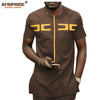 African Men Clothing Ankara Pants Set Dashiki Shirt 2 Piece Outfit Crop Top Attire Short Sleeve Casual AFRIPRIDE A1916030