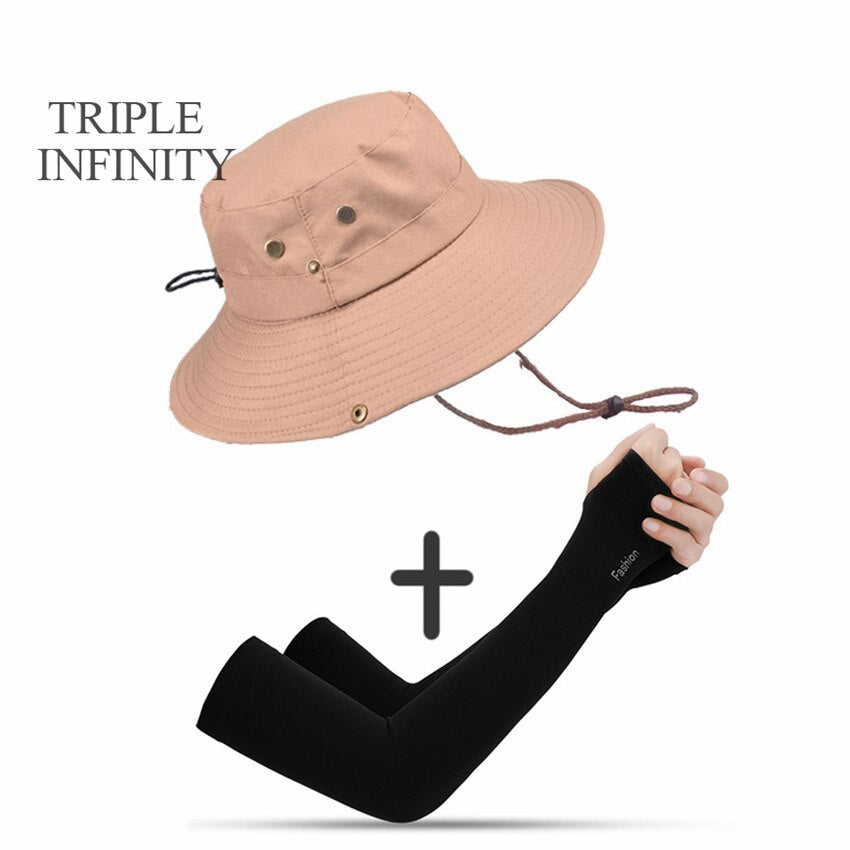 Outdoor Summer Men's Sun Hat Wide Brim Breathable Mountaineering Hiking Bucket Hat Anti-UV Sun Protection Sunshade Fishing Hat
