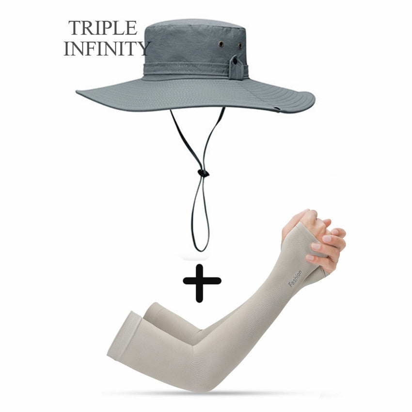 2020 New Fashion Summer Bucket Hat Cowboy Men Outdoor Fishing Hiking Beach Hats Mesh Breathable Anti UV Sun Cap Large Wide Brim
