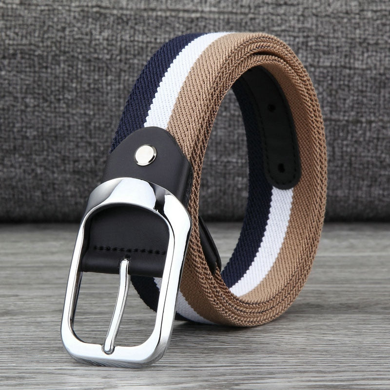 MEDYLA Canvas Belt Men's Pin Buckle Woven Elastic Belt Youth Pants With Personality Belt Black Buckle Breathable Belt MD823