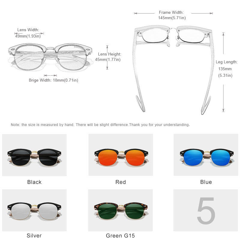 KINGSEVEN Retro Fashion Style Handmade Black Walnut Wooden Sunglasses Men Women 100%Polarized UV400 Lens Semi-Rimless Eyewear
