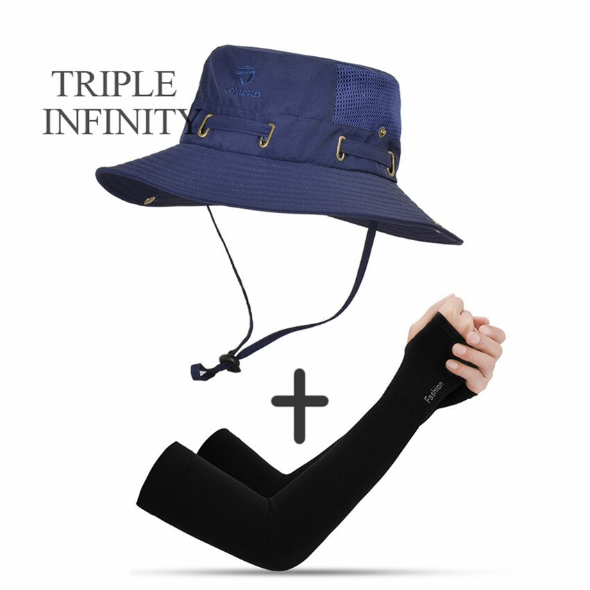 New Summer Mesh Breathable Bucket Hats Men's Outdoor Fishing Mountaineering Sun Hat Casual Foldable Adjustable Male Panama Hat
