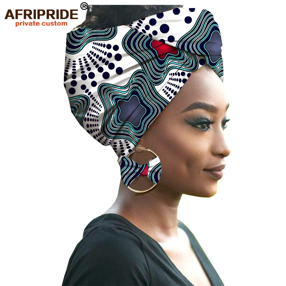 2020 fashion african headwraps+earings 2 piece sets for women bazin riche african head scarf pure cotton A19H002 AFRIPRIDE