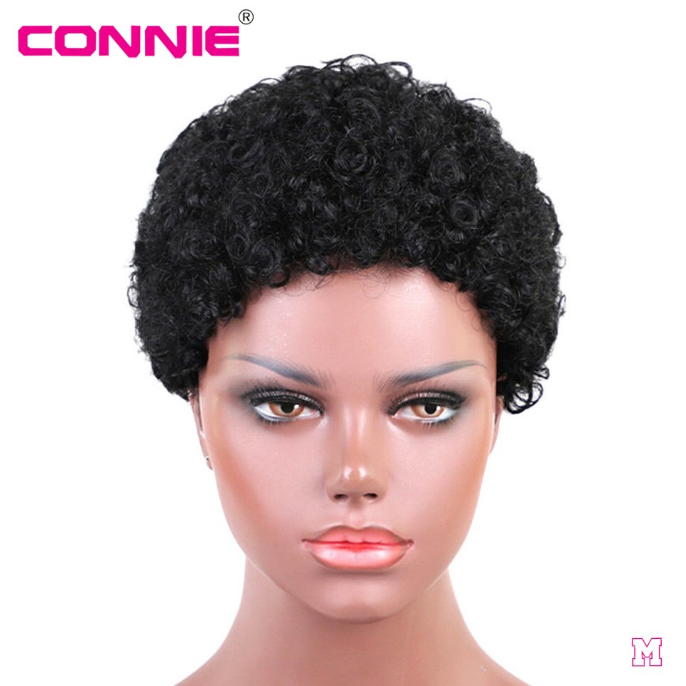 Full Machine Short Afro Curly Human Hair Wigs for Women Middle Ratio 150% Density Brazilian Remy Human Hair Wig