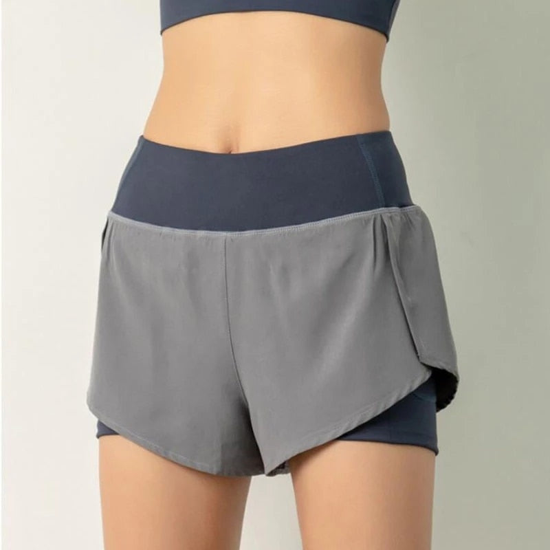 Women's Summer Sport Short 2 in 1 Pocket Running short Quick-Drying Fitness Training Shorts Women High Waist Loose Yoga Clothes