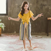 Kids Girls Clothing Set 2021 Summer Fashion Bell Sleeve Top + Striped Pants Casual 2Pcs Set Boutique Outfits Big Girls Clothes