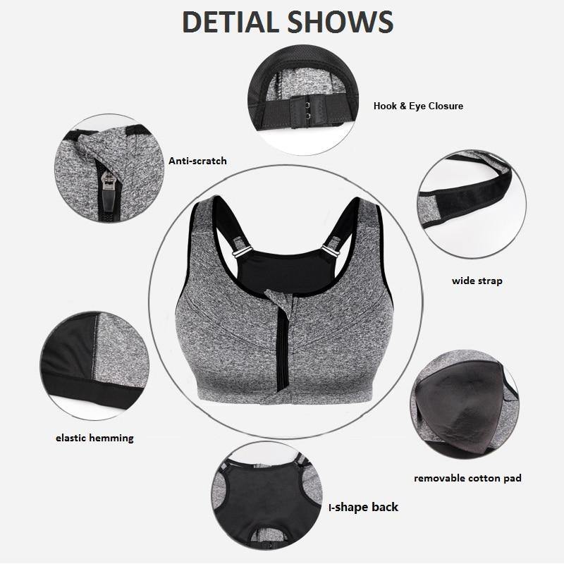 SEXYWG Hot Women Zipper Push Up Sports Bras Vest Underwear Shockproof Breathable Gym Fitness Athletic Running Yoga Bh Sport Tops - Surprise store