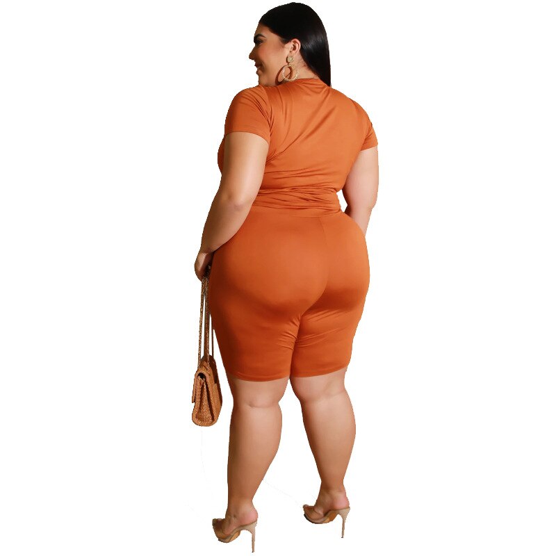Big Beautiful Women Summer Set T Shirt+Shorts Set Female 2 Piece Outfits Plus Size Suit Oversize Women Two Piece Sets Tracksuit