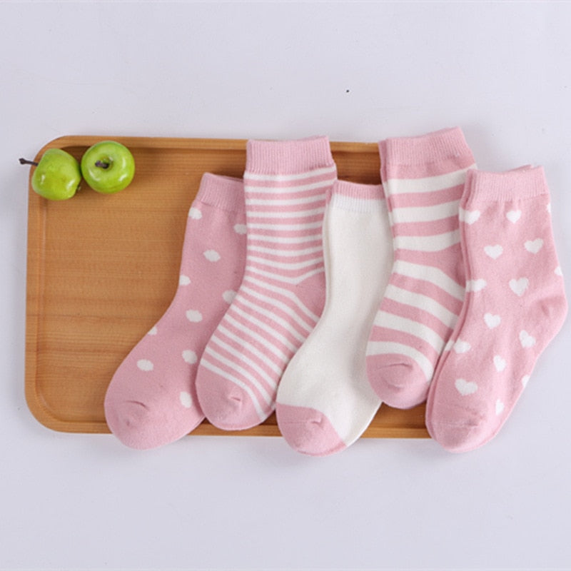 5 Pair/Lot Kids Soft Cotton Autumn Winter Socks Boy Girl Baby Cute Cartoon Warm Stripe Dots Fashion Sport Socks Children Gift