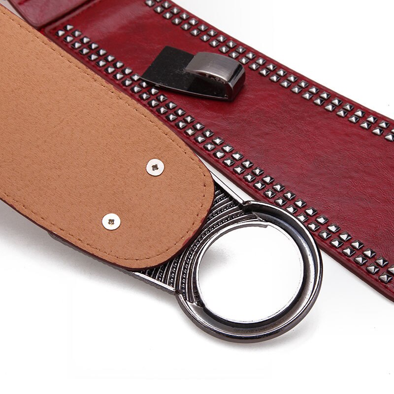 Fashion Wide Waist Belt Metal Round Buckle Punk Belts Stretchy Dress Waistband Pu Leather Cummerbunds European Style Lady Belts