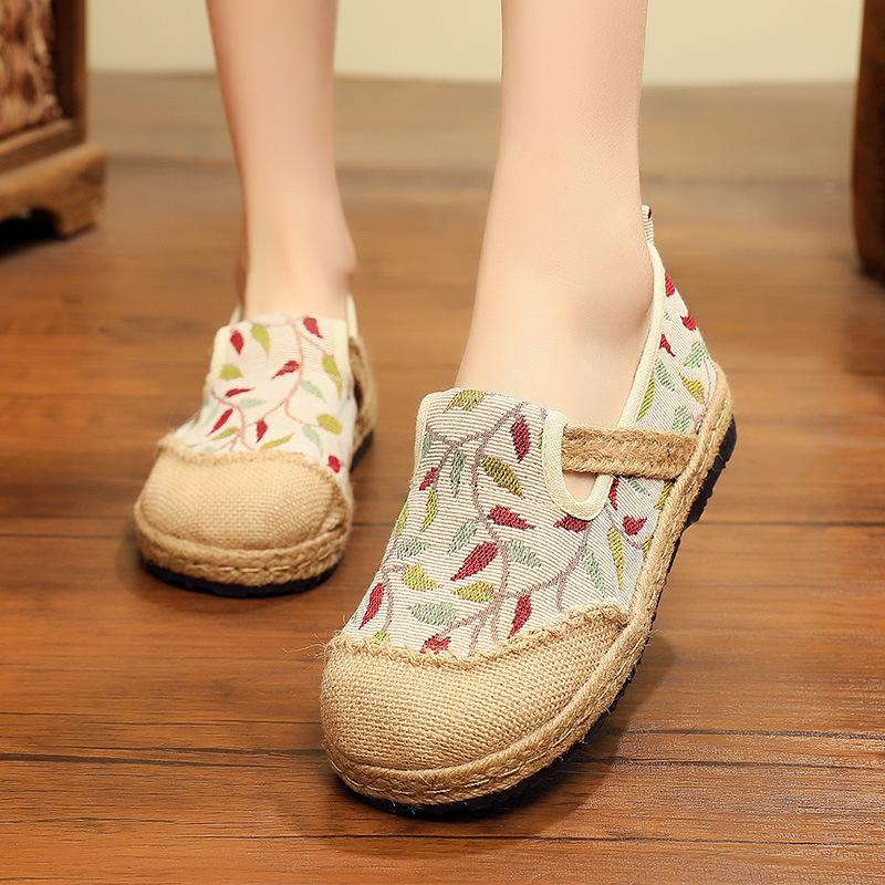 2021 New Spring/autumn Retro Handmade Cotton Hemp Casual Round Toe Linen Cotton Shoes Womens Flat Shoes Fisherman