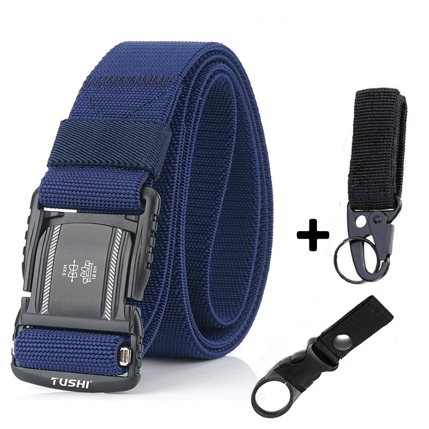 Elastic Men Belt Alloy Magnetic Buckle Outdoor Working Tactical Belt For Jeans Pants Casual Stretch Overalls Male Waist Belt New