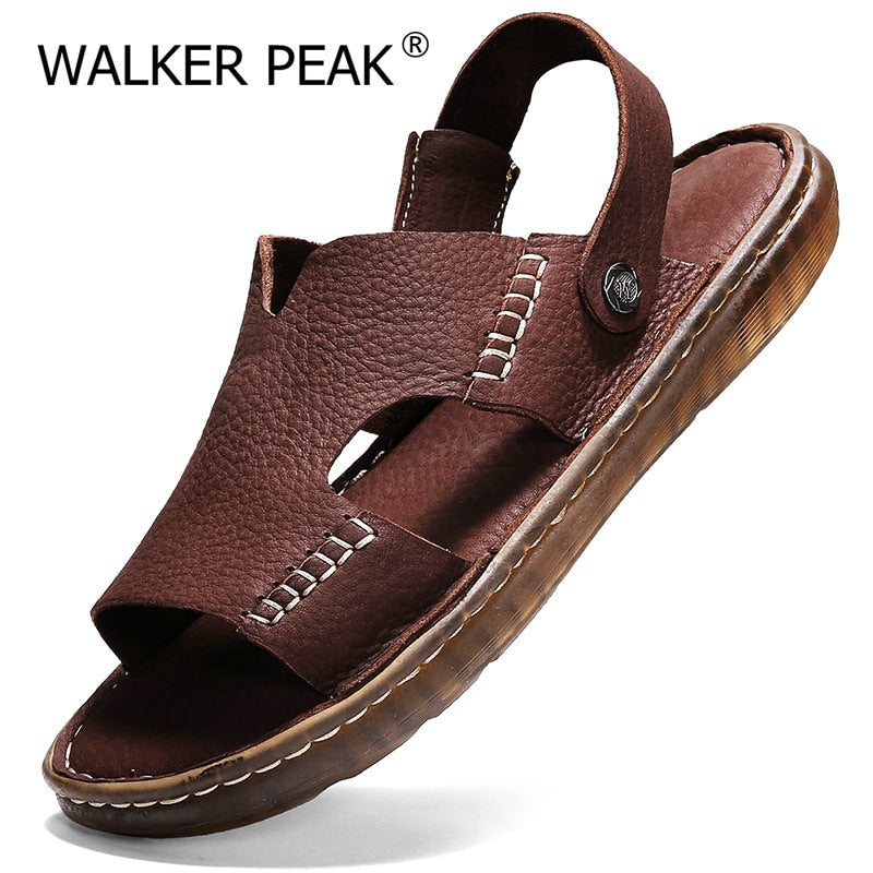 Size 38-46 Mens Sandals Comfort Genuine Leather Summer High Quality Beach Slippers Casual Footwear Outdoor Beach Shoes 2021 New
