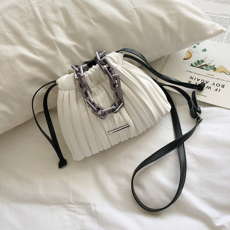 Luxury Brand Designer Women Bags 2021 Drawstring Bucket Bag With Thick Chain Crossbody Bag Branded Women's Small Handbag