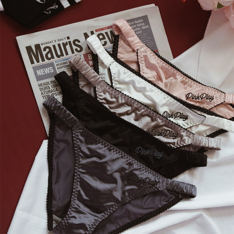 SP&CITY French Stain Texture Sexy Panties For Women Letter Embroidery Girl Underwear Pearl Luster Briefs Fashion Ladies Lingerie